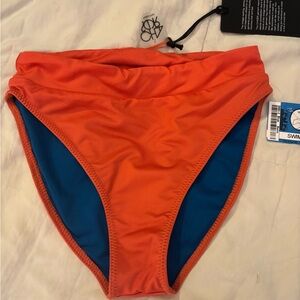 Chaser Reversible Blue & Orange High-Waist Bikini Tummy Flattering BOTTOM ONLY